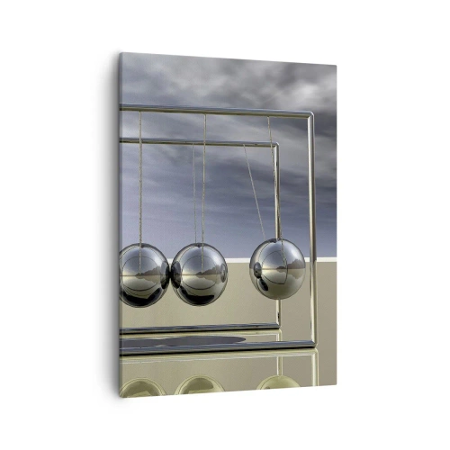 Obraz na płótnie - Newtonowska kołyska na tle pochmurnego nieba - 50x70cm - Energia świata - Nowoczesna dekoracja ścienna do salonu, kuchni i sypialni ARTTOR