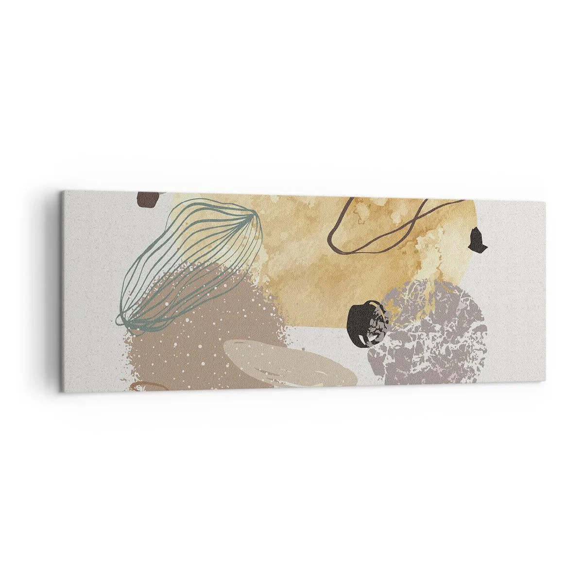 Obraz na płótnie - Kompozycja abstrakcyjnych kształtów w beżach i żółciach - 140x50cm - Plumkologia stosowana - Nowoczesna dekoracja ścienna do salonu i sypialni ARTTOR