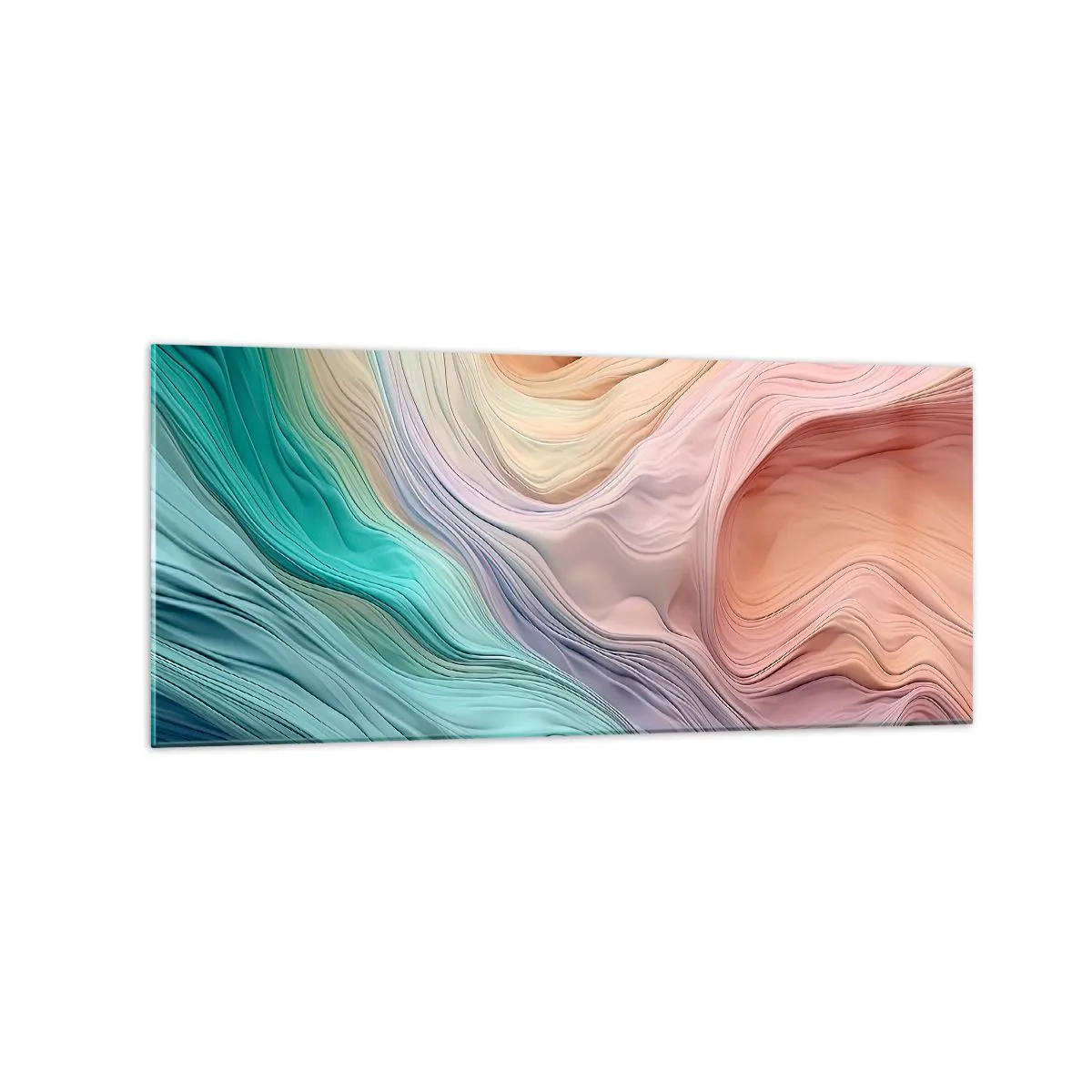 Obraz na szkle - Abstrakcyjne fale w pastelowych i tęczowych kolorach - 120x50cm - Tęczowa fala - Nowoczesna dekoracja ścienna do salonu i sypialni ARTTOR
