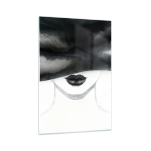 Obraz na szkle - Subtelny portret kobiety z zakrytą twarzą w monochromatycznym stylu - 70x100cm - Zmysłowa tajemnica - Nowoczesna dekoracja ścienna do salonu i sypialni ARTTOR