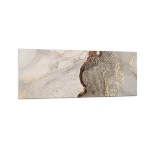Obraz na szkle - Abstrakcyjny motyw z odcieniami złota i szarości - 140x50cm - Na granicy barw - Nowoczesna dekoracja ścienna do salonu i sypialni ARTTOR