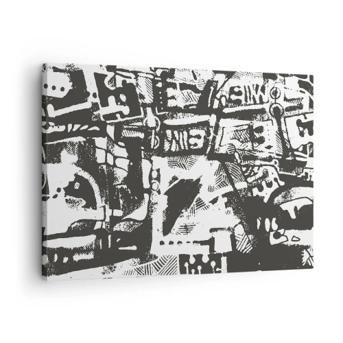 Obraz na płótnie - Abstrakcyjny monochromatyczny wzór w stylu retro - 70x50cm - Porządek czy chaos? - Nowoczesna dekoracja ścienna do salonu i sypialni ARTTOR