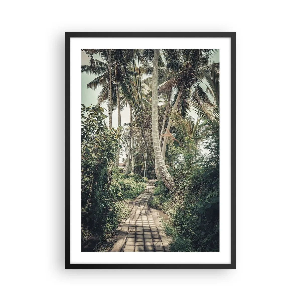Plakat w czarnej ramie - Egzotyczna ścieżka pośród palm w tropikalnym krajobrazie - 50x70cm - Palmowa aleja - Nowoczesna dekoracja ścienna do salonu i sypialni ARTTOR