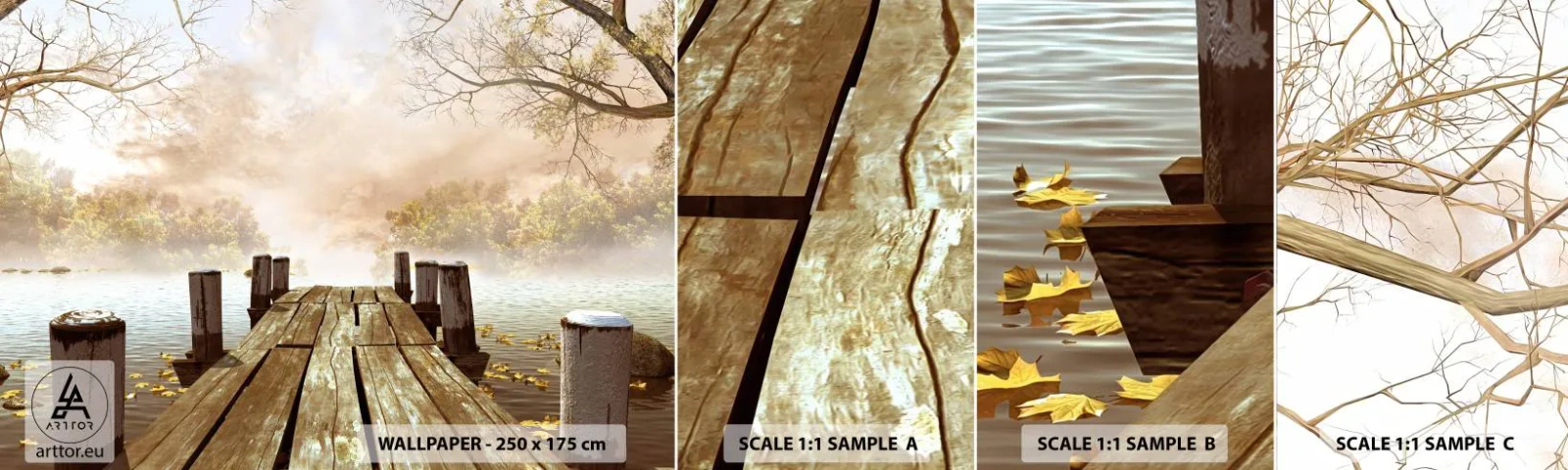 Fototapeta Próbka Standard Eco - Łagodny smutek jesieni - Krajobraz, Jezioro, Drewniany Pomost - 100x30 cm