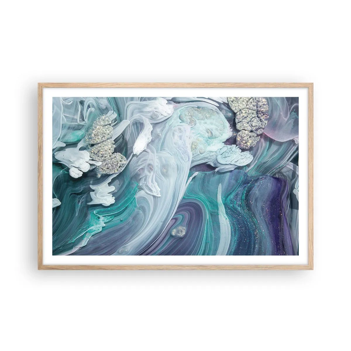 Plakat w ramie jasny dąb - Nurty błękitu - 91x61 cm