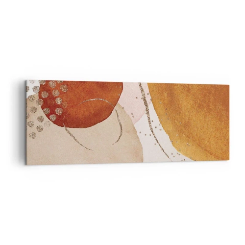 Obraz na płótnie - Abstrakcyjne kształty w ciepłych odcieniach brązu i złota - 140x50cm - Krągłość i ruch - Nowoczesna dekoracja ścienna do salonu i sypialni ARTTOR