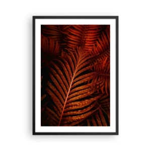 Plakat w czarnej ramie - Czerwone liście palmowe w artystycznym oświetleniu - 50x70cm - Żar życia - Nowoczesna dekoracja ścienna do salonu i sypialni ARTTOR
