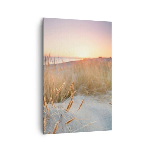 Obraz na płótnie - Plaża o zachodzie słońca z wysokimi trawami - 80x120cm - Bałtycka kołysanka - Nowoczesna dekoracja ścienna do salonu i sypialni ARTTOR