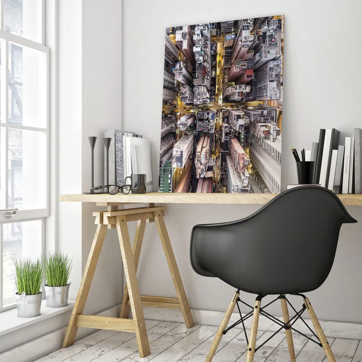 Obraz na szkle - Widok na metropolię z lotu ptaka - 50x70cm - Pozdrowienia z Hongkongu - Nowoczesna dekoracja ścienna do salonu, kuchni i sypialni ARTTOR