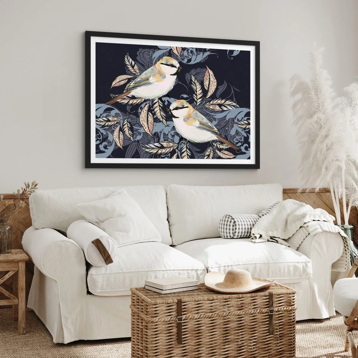 Plakat w czarnej ramie - Żółto-błękitny trel - 40x30 cm