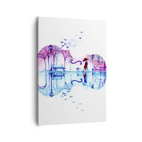 Obraz na płótnie - Romantyczna akwarela przedstawiająca pejzaż ukryty w konturze skrzypiec - 50x70cm - Kantyczki deszczu wam przyniosę - Nowoczesna dekoracja ścienna do salonu, kuchni i sypialni ARTTOR