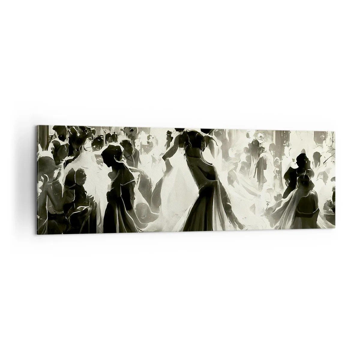 Obraz na płótnie - Bal w stylu retro w tonacji czarno-białej - 160x50cm - Wielka maskarada - Nowoczesna dekoracja ścienna do salonu i sypialni ARTTOR