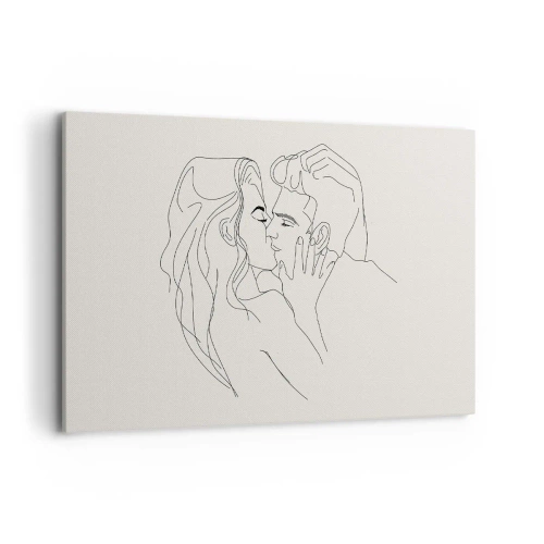 Obraz na płótnie - Minimalistyczna ilustracja pary w miłosnym uścisku - 120x80cm - Splątani uczuciem - Nowoczesna dekoracja ścienna do salonu, kuchni i sypialni ARTTOR