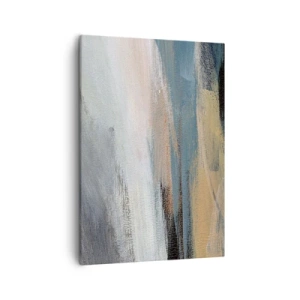 Obraz na płótnie - Abstrakcyjny obraz w odcieniach beżu i błękitu inspirowany naturą - 50x70cm - Abstrakcja: pejzaż północny - Nowoczesna dekoracja ścienna do salonu, kuchni i sypialni ARTTOR