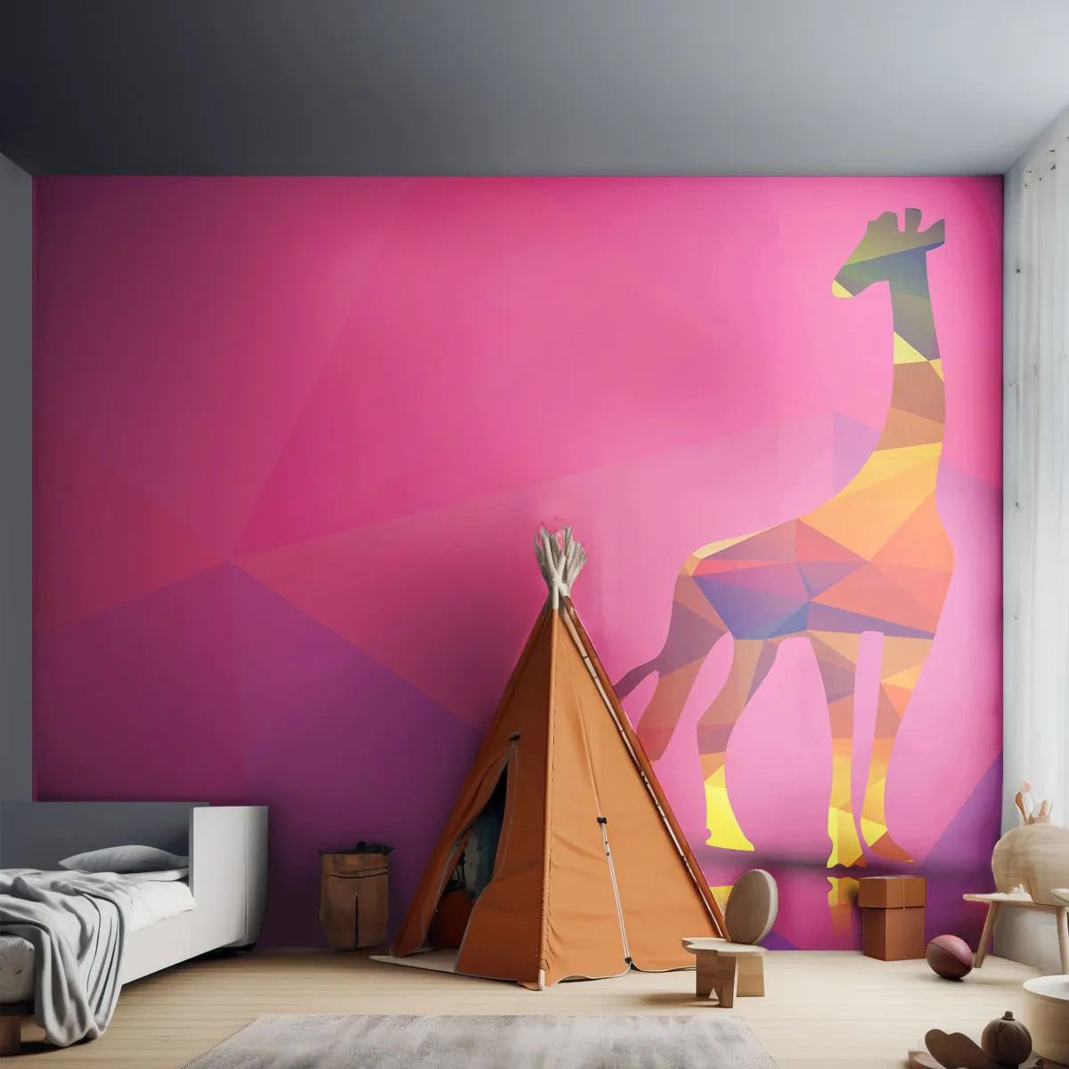 Fototapeta Standard Eco - W barwach sawanny - Zwierzęta, Żyrafa, Figura Geometryczna - 250x175 cm