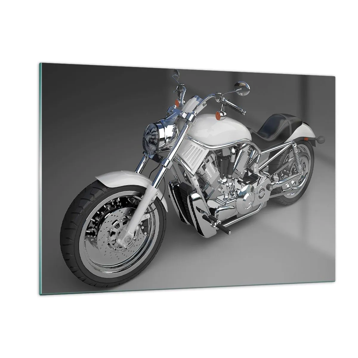 Obraz na szkle - Stylowy motocykl na szarym tle w nowoczesnym ujęciu - 120x80cm - Aż chce się klęknąć - Nowoczesna dekoracja ścienna do salonu, kuchni i sypialni ARTTOR