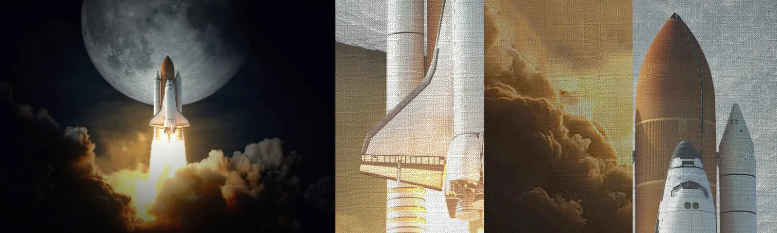 Fototapeta Próbka Premium Canvas - Początek nieziemskiej przygody - Księżyc, Rakieta Kosmiczna, Nasa - 100x30 cm