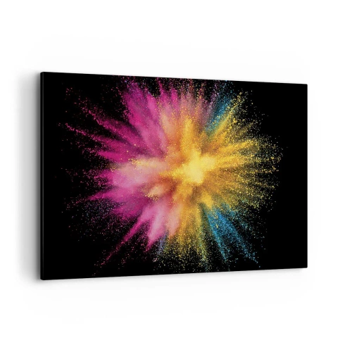 Obraz na płótnie - Kolorowy wybuch proszków na czarnym tle - 100x70cm - Narodziny barw  - Nowoczesna dekoracja ścienna do salonu, kuchni i sypialni ARTTOR