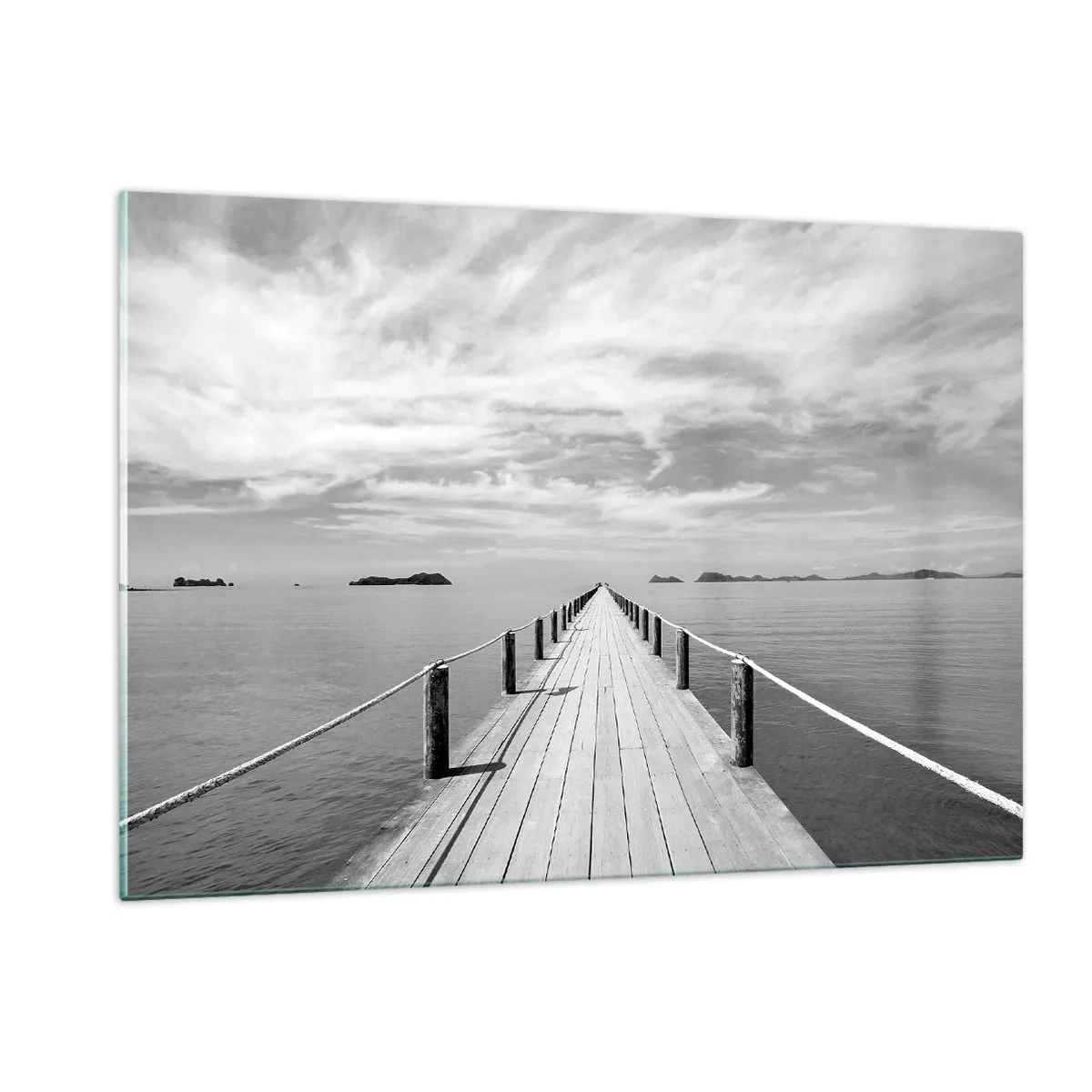 Obraz na szkle - Drewniane molo prowadzące w dal po spokojnym morzu - 120x80cm - A może podróż… - Nowoczesna dekoracja ścienna do salonu, kuchni i sypialni ARTTOR