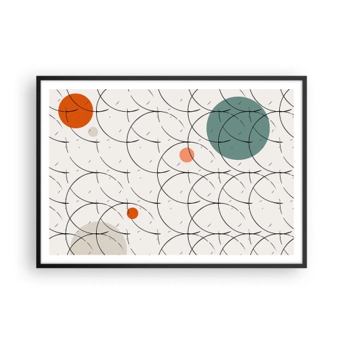 Plakat w czarnej ramie - Geometryczny wzór z kolorowymi okręgami na jasnym tle - 100x70cm - W pop-artowym duchu - Nowoczesna dekoracja ścienna do salonu i sypialni ARTTOR