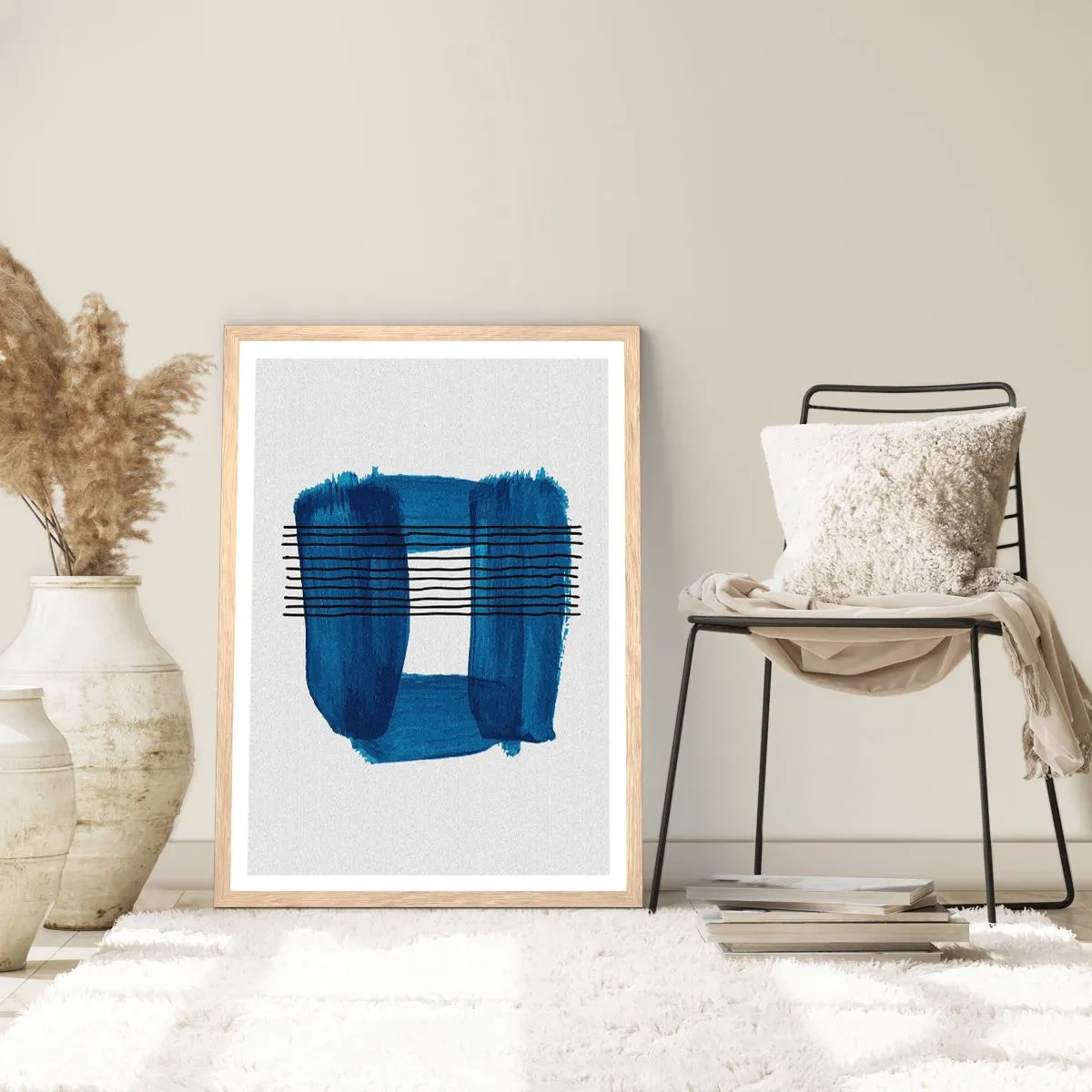 Plakat w ramie jasny dąb - Niebiesko-czarna kompozycja - 70x100 cm