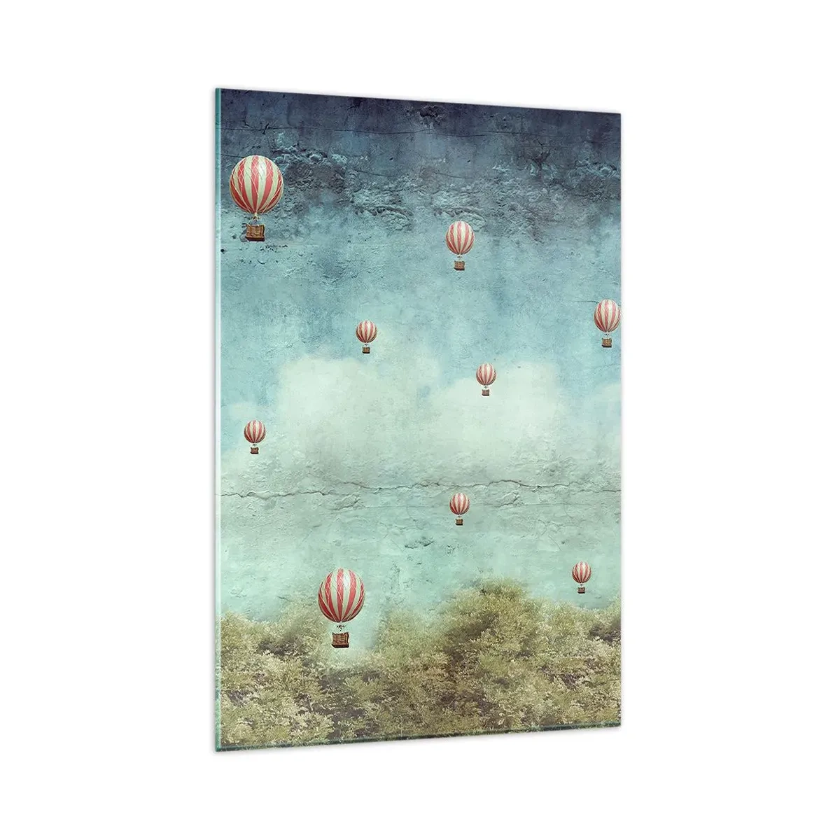 Obraz na szkle - Retro balony na tle błękitnego nieba i zieleni - 80x120cm - Wolni od zgiełku życia - Nowoczesna dekoracja ścienna do salonu i sypialni ARTTOR