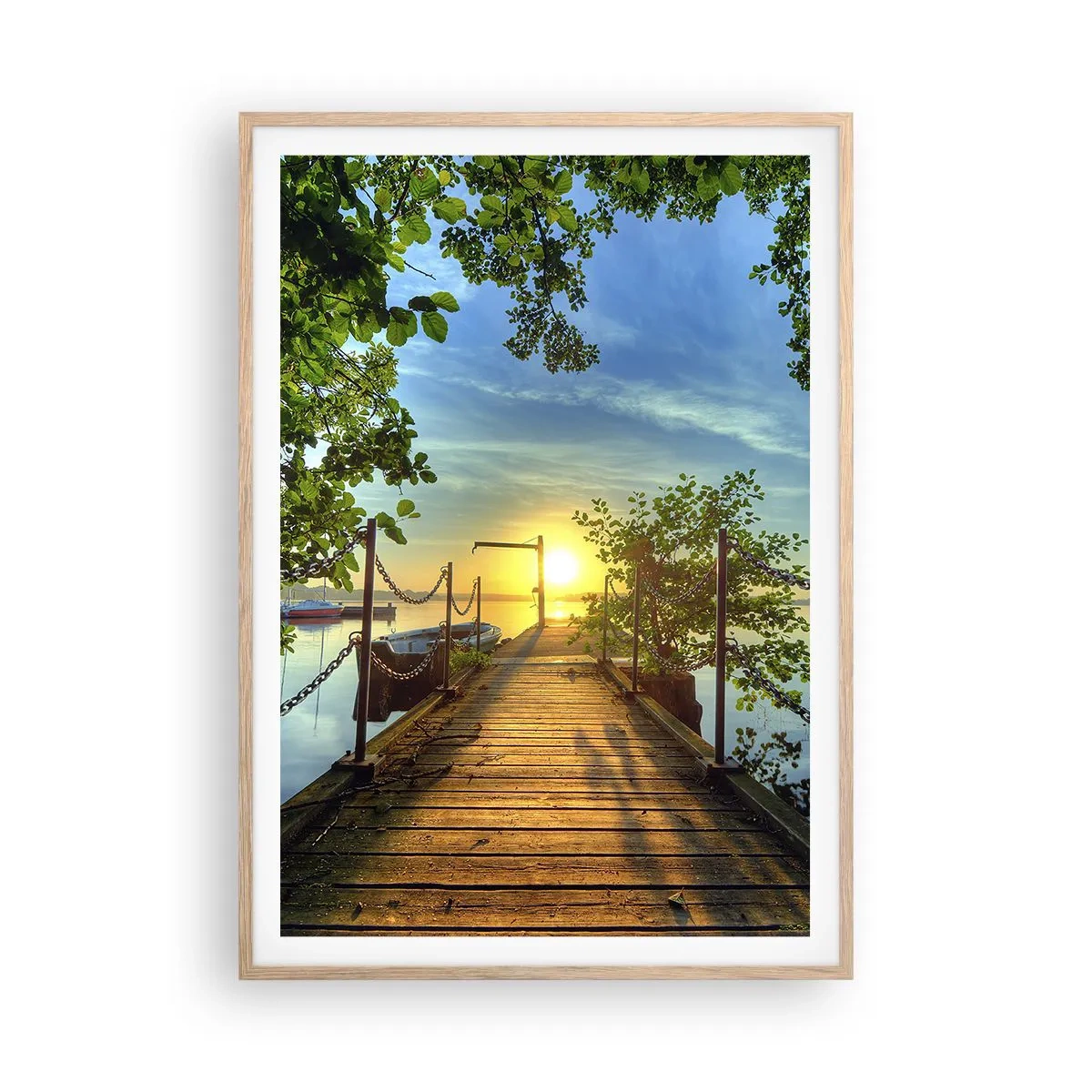 Plakat w ramie jasny dąb - Zachód nad wodą - 70x100 cm