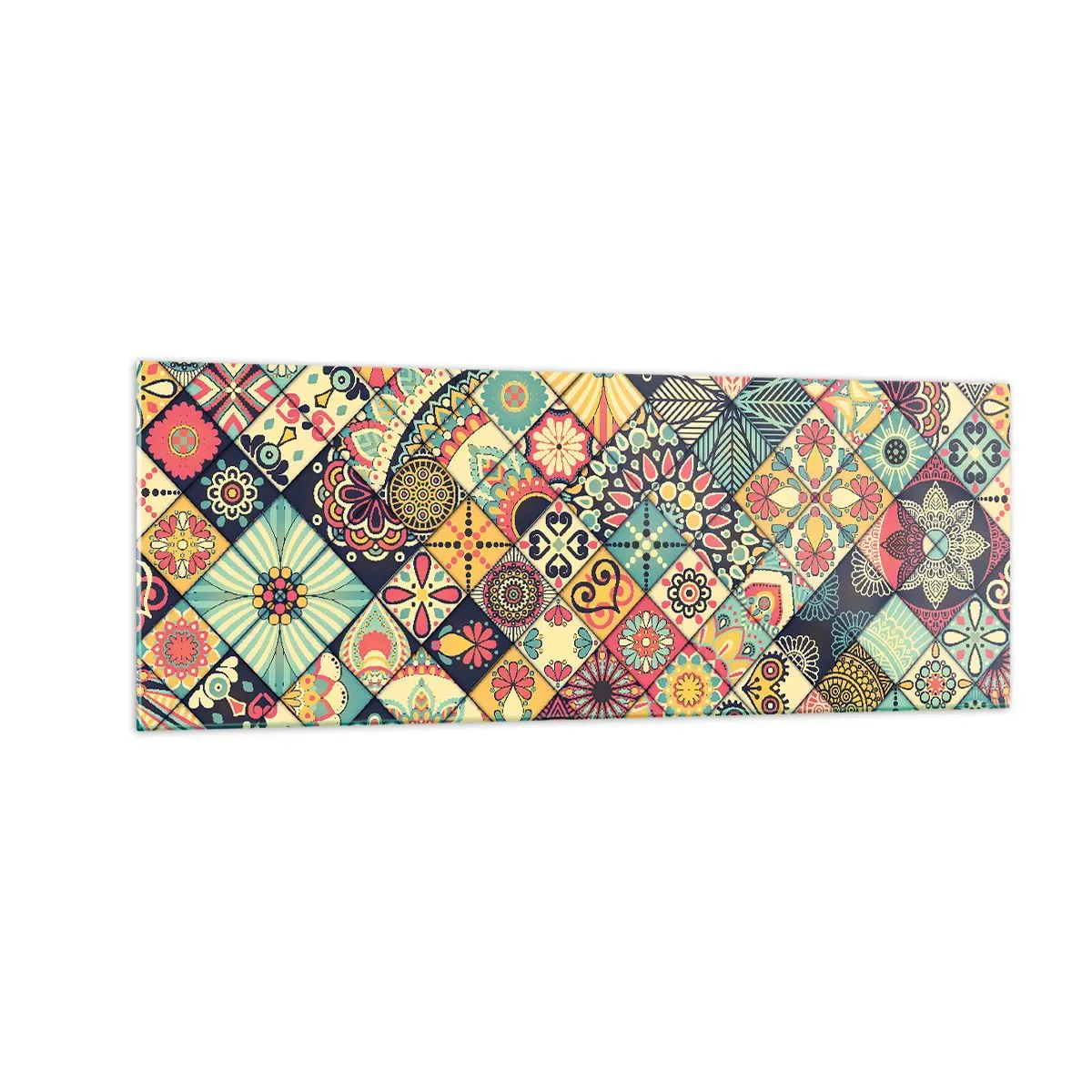 Obraz na szkle - Kolorowe geometryczne wzory inspirowane stylem marokańskim - 140x50cm - Marokańskie klimaty - Nowoczesna dekoracja ścienna do salonu i sypialni ARTTOR