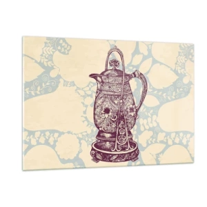 Obraz na szkle - Zdobiony dzbanek w stylu vintage na jasnym tle z ornamentem - 120x80cm - Uroda codzienności - Nowoczesna dekoracja ścienna do salonu, kuchni i sypialni ARTTOR