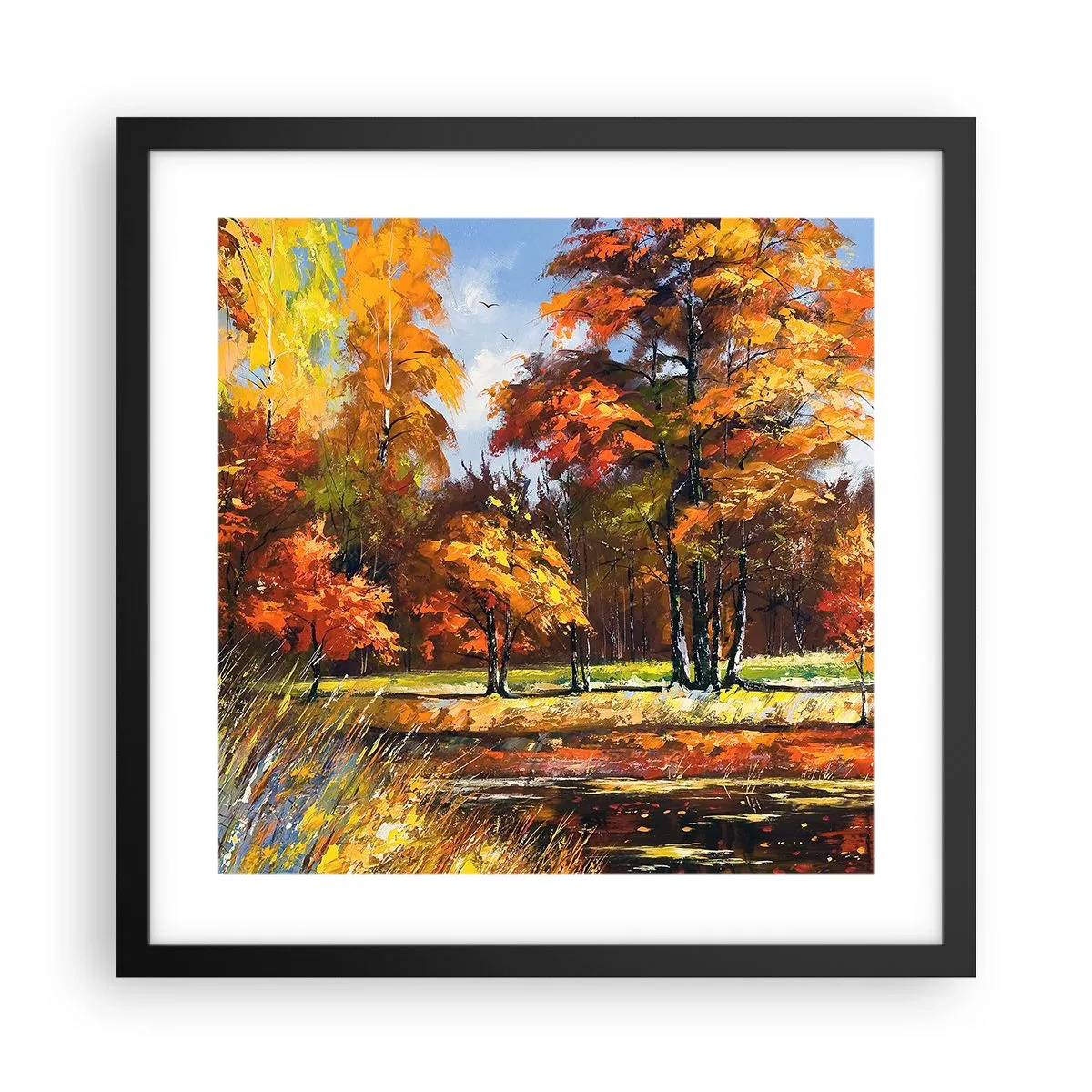 Plakat w czarnej ramie - Pejzaż w złocie i brązie - 40x40 cm