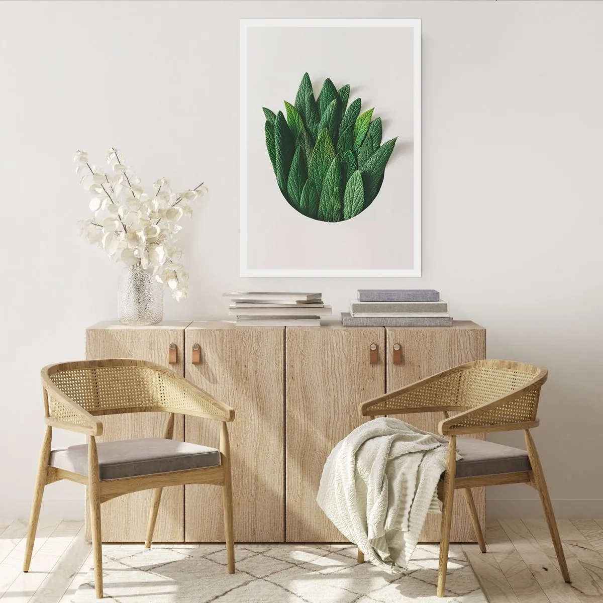 Plakat - Liście w artystycznej kompozycji na białym tle - 50x70cm - Nieposkromiona ciekawość - Nowoczesna dekoracja ścienna do salonu, kuchni i sypialni ARTTOR