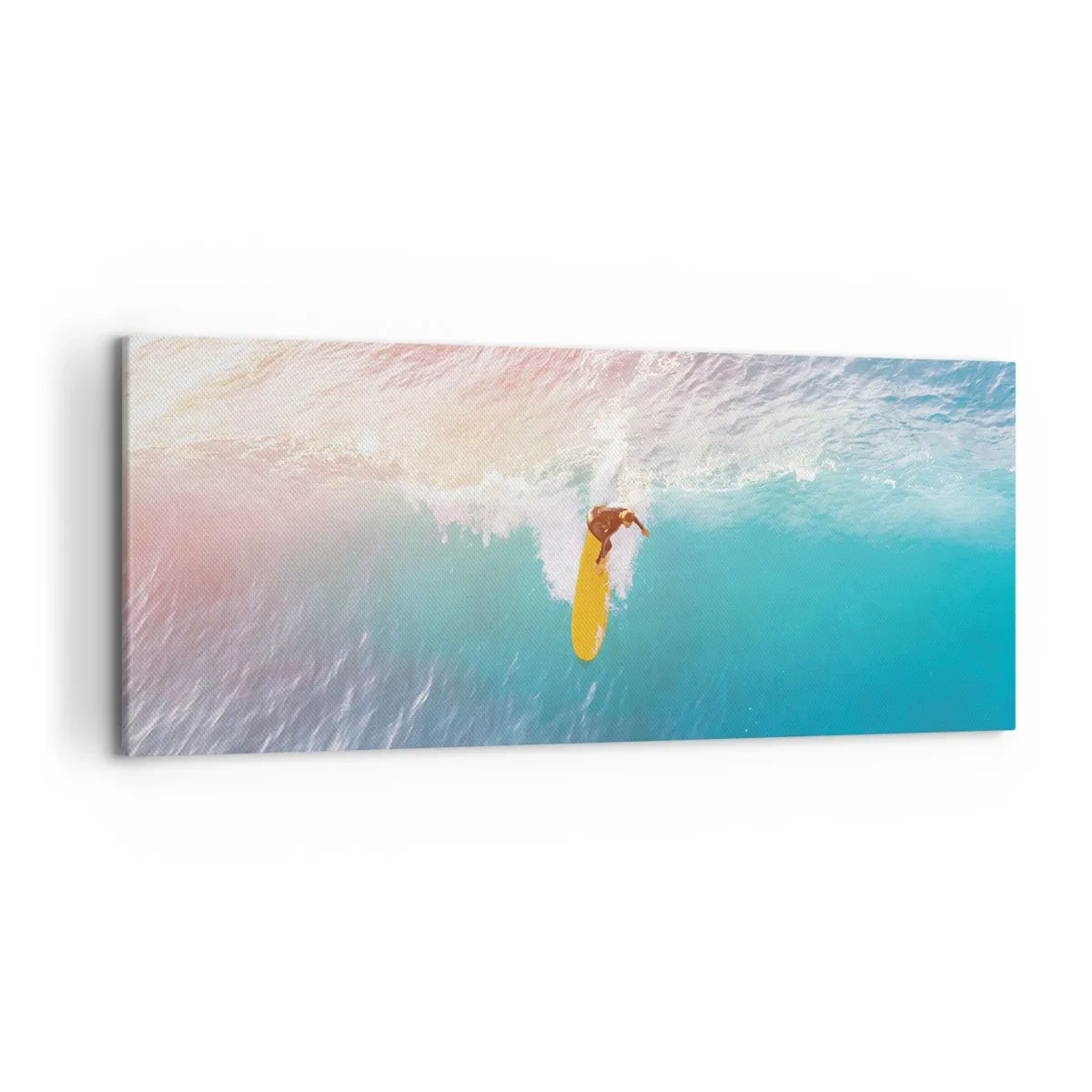 Obraz na płótnie - Surfer na fali w pastelowych kolorach - 120x50cm - Oceaniczny jeździec - Nowoczesna dekoracja ścienna do salonu i sypialni ARTTOR
