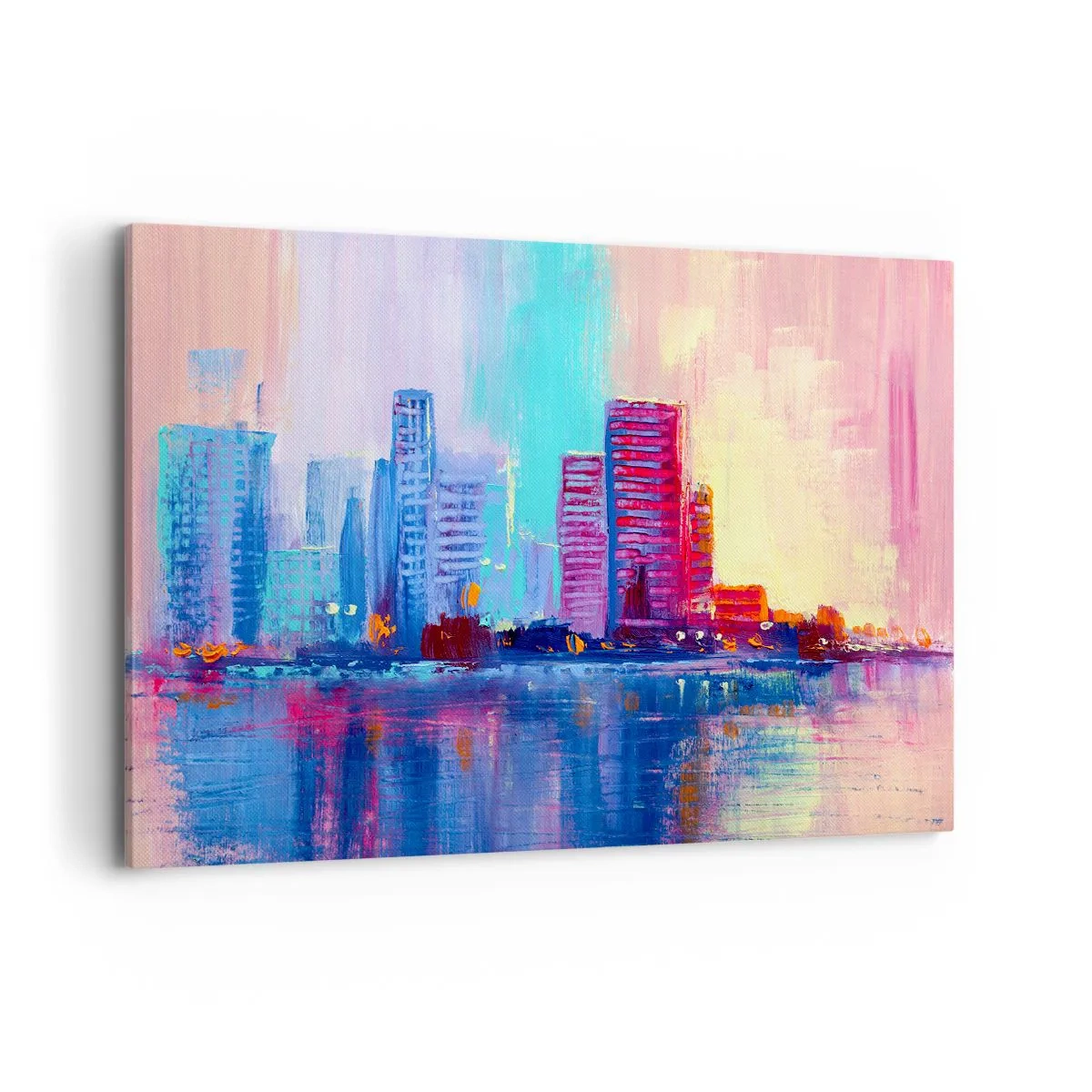 Obraz na płótnie - Kolorowa panorama miasta w akwarelowym stylu - 120x80cm - Skąpane w barwach - Nowoczesna dekoracja ścienna do salonu, kuchni i sypialni ARTTOR