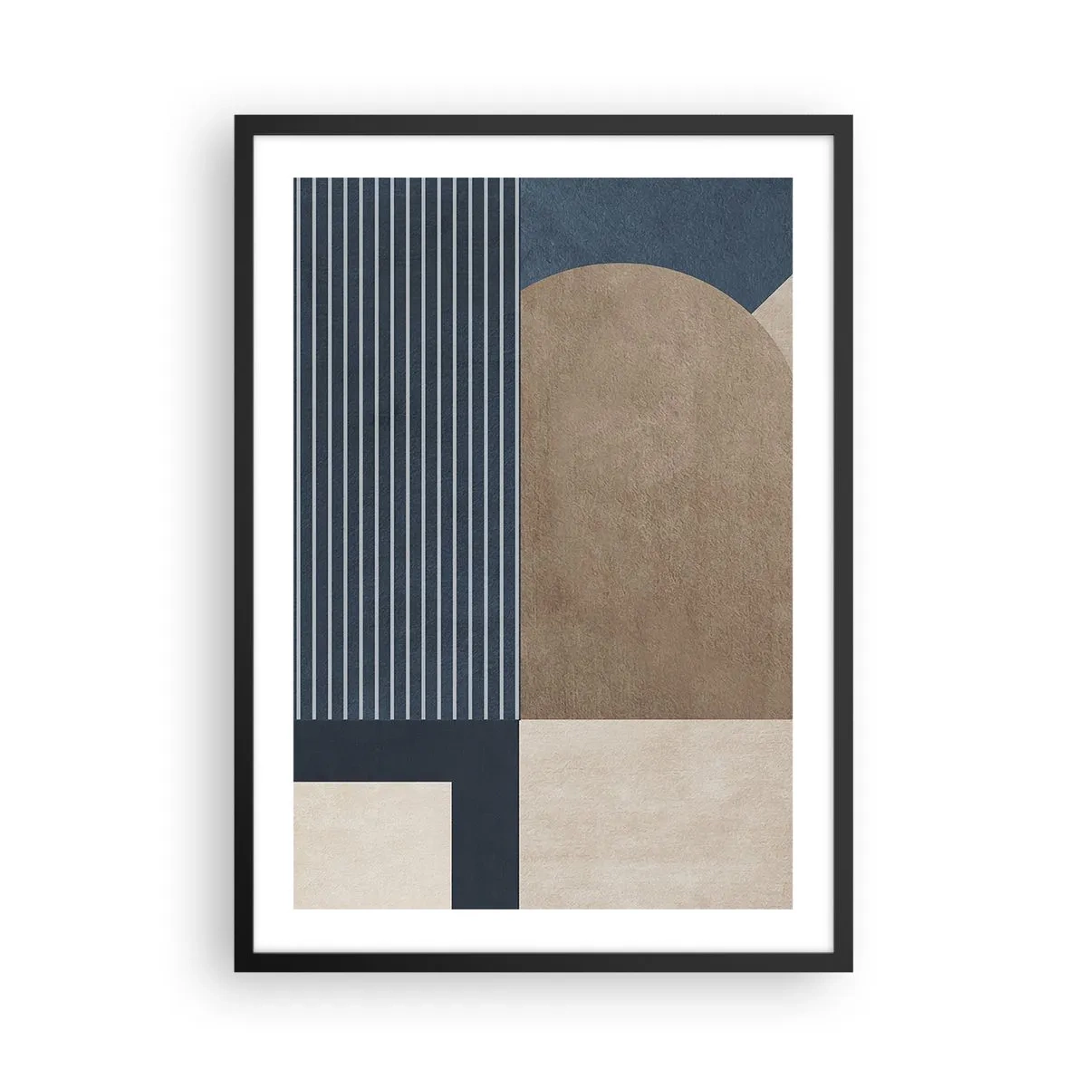 Plakat w czarnej ramie - Abstrakcyjna kompozycja geometryczna w odcieniach granatu i beżu - 50x70cm - Kompozycja prostoty i krągłości - Nowoczesna dekoracja ścienna do salonu i sypialni ARTTOR