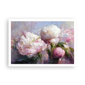 Plakat - Romantyczne kwiaty piwonii w pastelowych barwach - 100x70cm - Kipiący życiem bukiet - Nowoczesna dekoracja ścienna do salonu i sypialni ARTTOR
