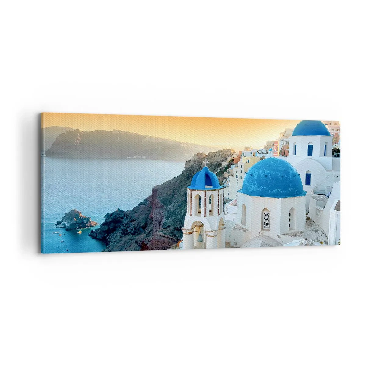 Obraz na płótnie - Santorini - przytulone do skał - 100x40 cm
