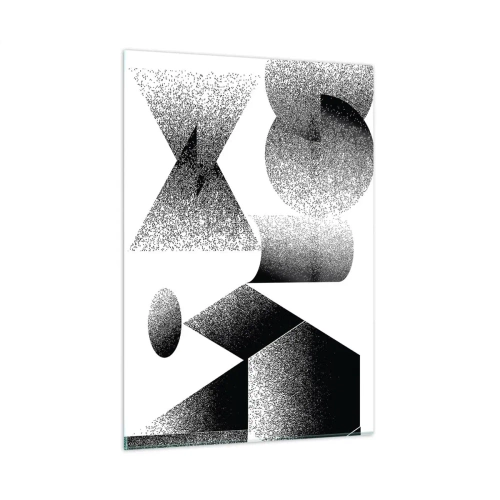 Obraz na szkle - Czarno-biała abstrakcja z geometrycznymi kształtami - 50x70cm - Kąty i owale - Nowoczesna dekoracja ścienna do salonu, kuchni i sypialni ARTTOR