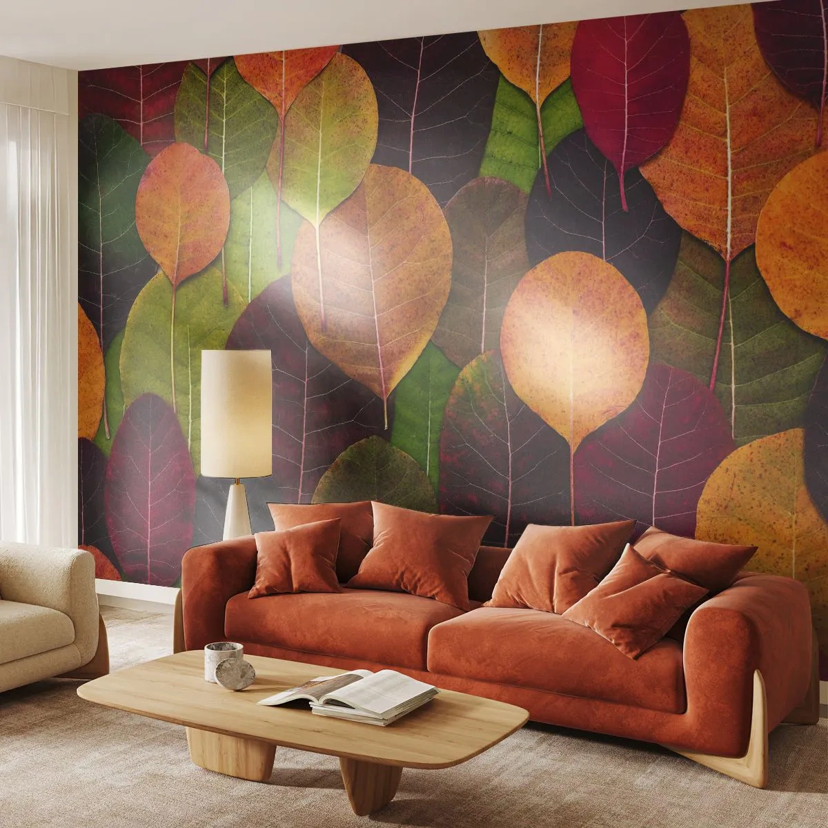 Fototapeta Premium Sand - Kolorowe jesienne liście w harmonijnej kompozycji - 100x70cm - Jesienna mozaika - Nowoczesna dekoracja ścienna do salonu, kuchni i sypialni ARTTOR