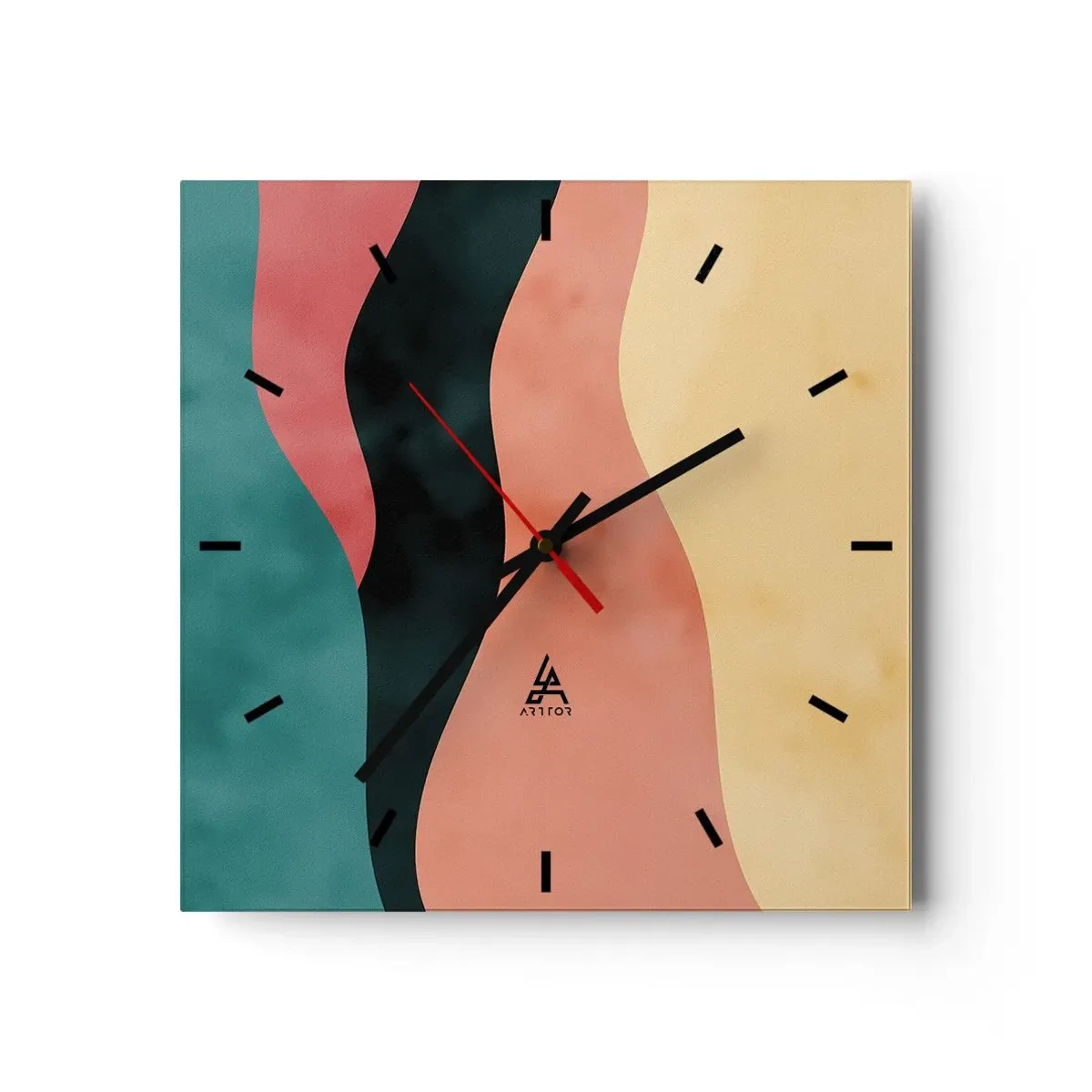 Zegar ścienny - Abstrakcyjne fale w pastelowych barwach - 30x30cm - Zgodna niezgodność - Nowoczesna dekoracja ścienna do salonu i sypialni ARTTOR