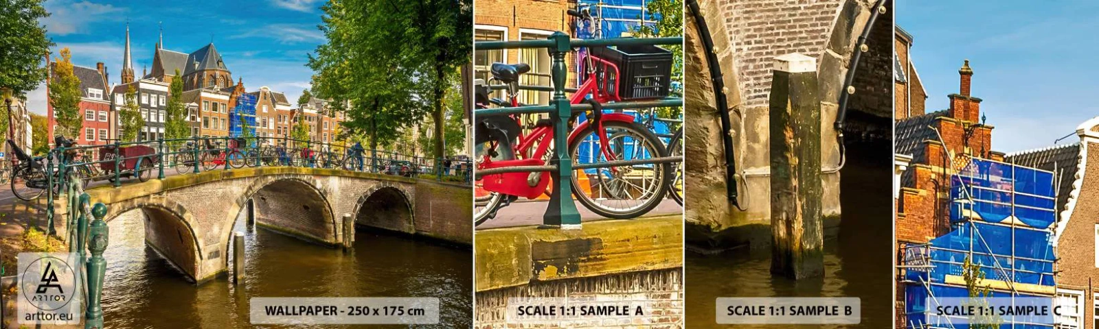 Fototapeta Próbka Samoprzylepna Deluxe Sticker - Wiosna nad kanałem - Miasto, Amsterdam, Architektura - 100x30 cm