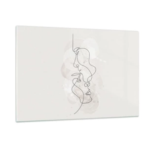 Obraz na szkle - Minimalistyczny rysunek twarzy dwóch osób w subtelnym, zmysłowym uścisku - 120x80cm - Splątani w uścisku - Nowoczesna dekoracja ścienna do salonu, kuchni i sypialni ARTTOR