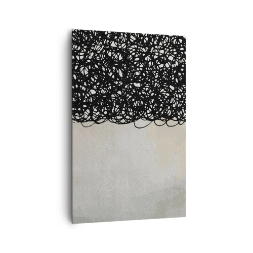 Obraz na płótnie - Czarne abstrakcyjne linie na jasnym tle w stylu nowoczesnym - 80x120cm - Abstrakcja skłębiona - Nowoczesna dekoracja ścienna do salonu i sypialni ARTTOR