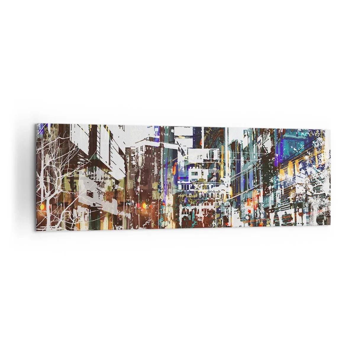Obraz na płótnie - Nowoczesny miejski pejzaż w artystycznym stylu - 160x50cm - Miasto migotliwe - Nowoczesna dekoracja ścienna do salonu i sypialni ARTTOR