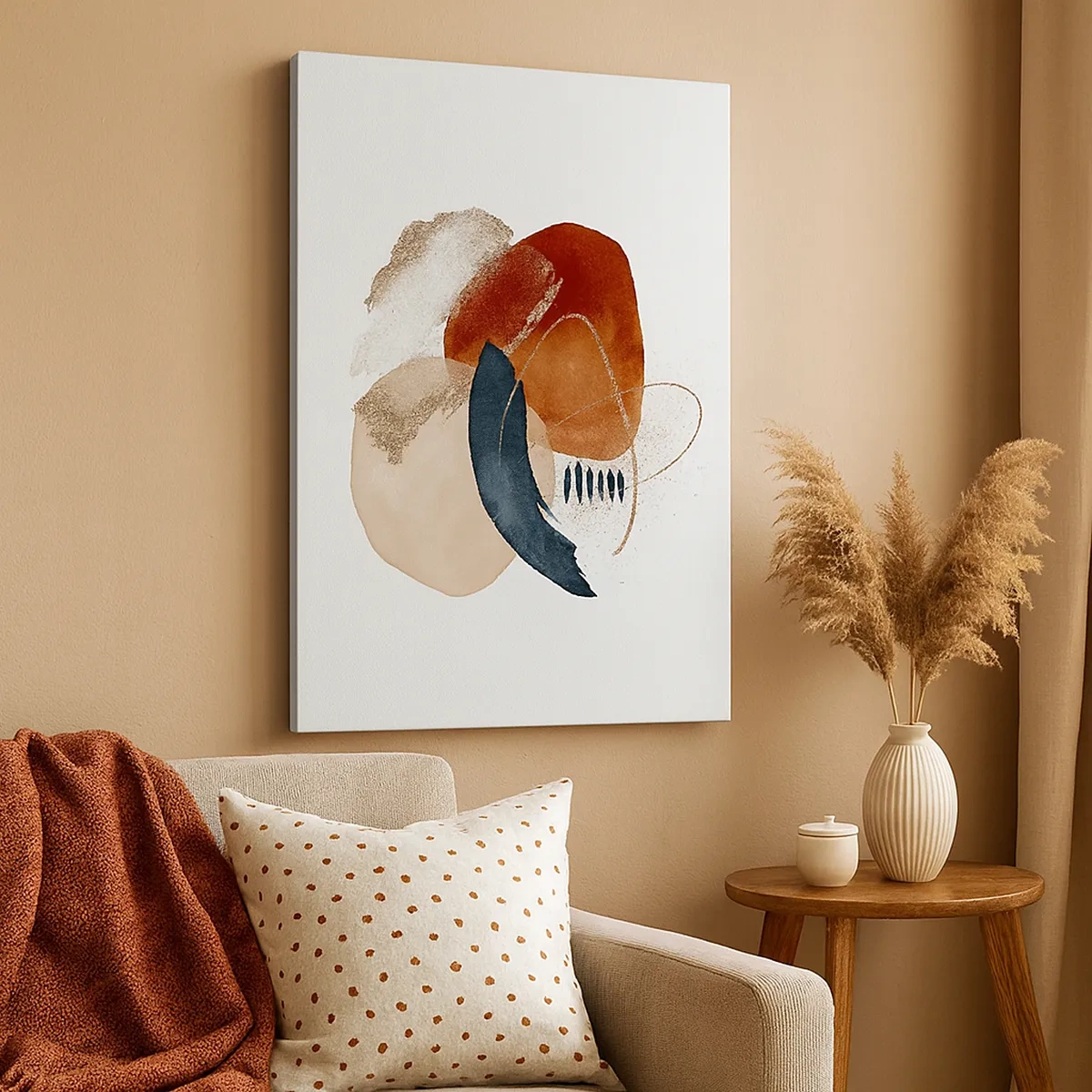 Obraz na płótnie - Abstrakcyjna kompozycja kolorowych kształtów na białym tle - 50x70cm - Owalna kompozycja - Nowoczesna dekoracja ścienna do salonu, kuchni i sypialni ARTTOR