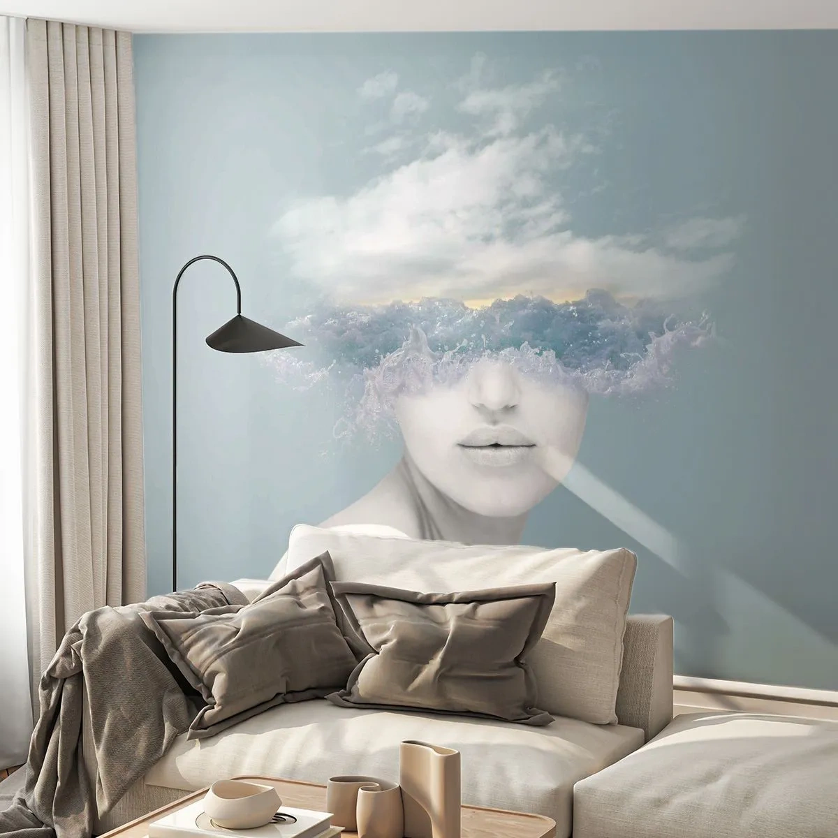 Fototapeta Standard Eco - Z głową w chmurach - Jasny, Portret, Chmury - 350x256 cm