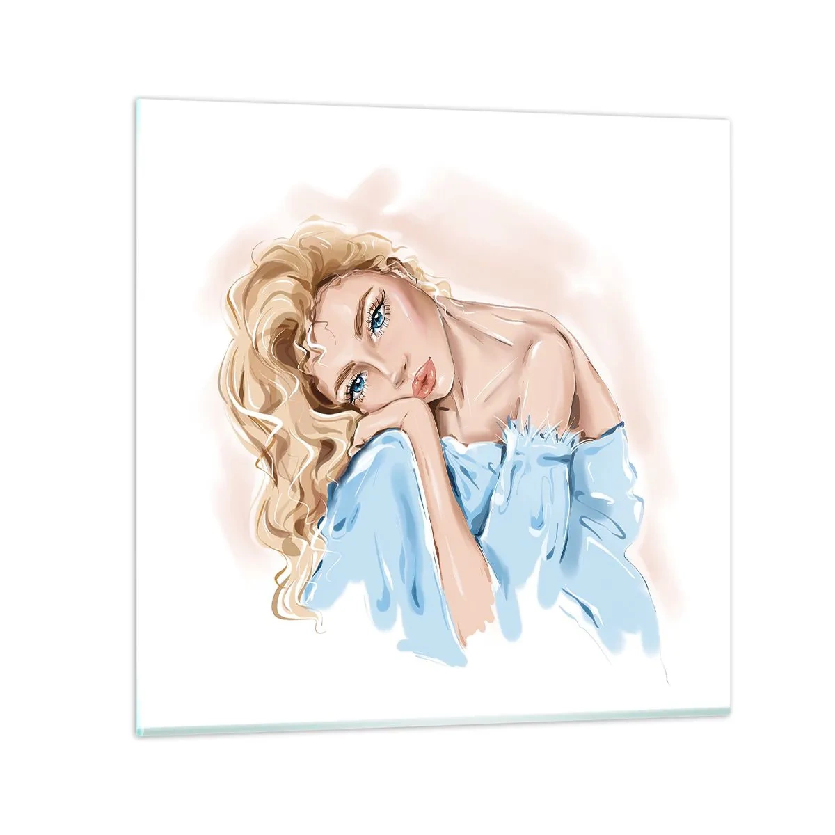 Obraz na szkle - Rozmarzona w błękicie - 40x40 cm