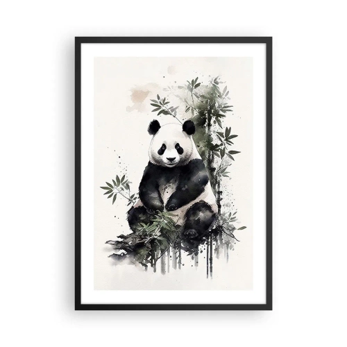 Plakat w czarnej ramie - Akwarelowa panda w otoczeniu bambusowych liści - 50x70cm - Pozdrowienia z Chin - Nowoczesna dekoracja ścienna do salonu i sypialni ARTTOR
