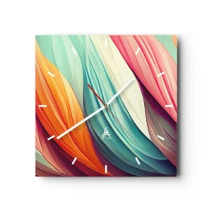 Zegar ścienny - Abstrakcyjne linie w pastelowych i żywych barwach - 30x30cm - Tęczowy splot - Nowoczesna dekoracja ścienna do salonu i sypialni ARTTOR