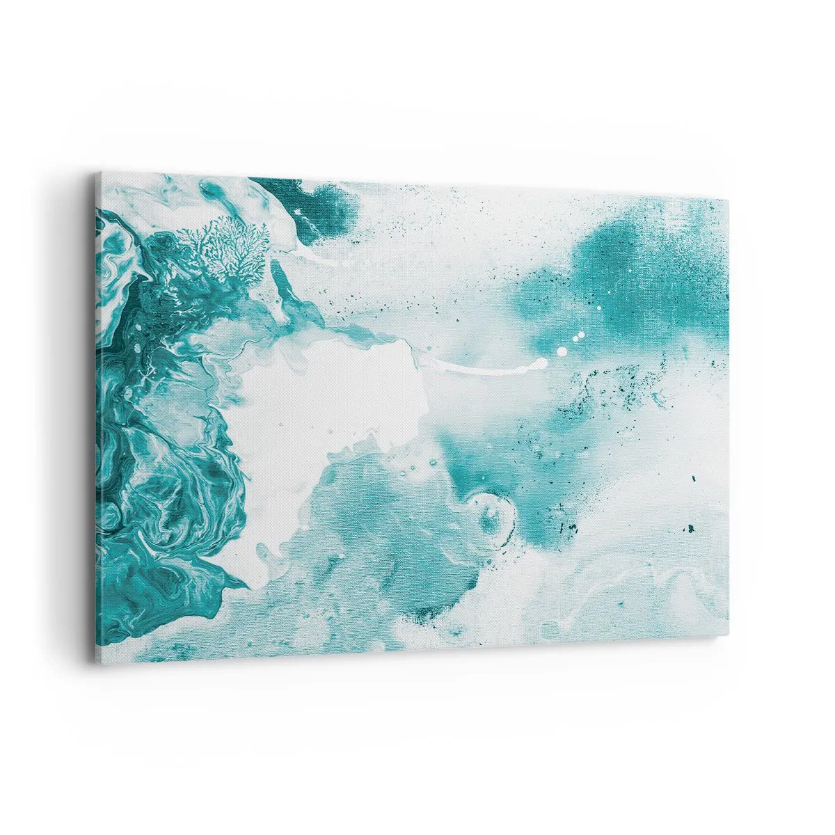 Obraz na płótnie - Abstrakcja w odcieniach błękitu z delikatnymi akcentami bieli - 100x70cm - Rozlewiska błękitu - Nowoczesna dekoracja ścienna do salonu, kuchni i sypialni ARTTOR