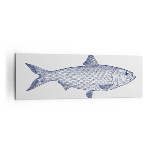 Obraz na płótnie - Ilustracja ryby w odcieniach niebieskiego na jasnym tle - 160x50cm - Pozdrowienia z północnych mórz - Nowoczesna dekoracja ścienna do salonu i sypialni ARTTOR